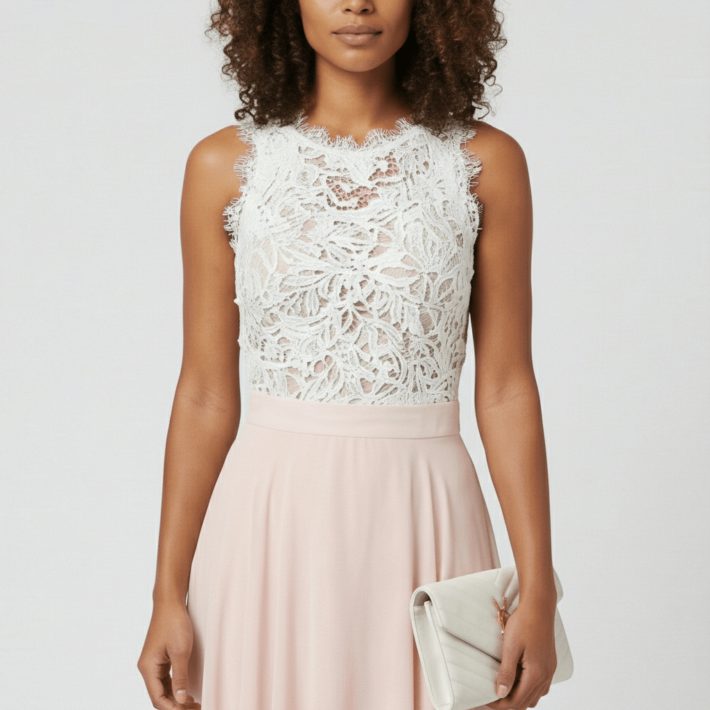Beatrice Sleeveless Lace Bodice Maxi Dress with Round Neck