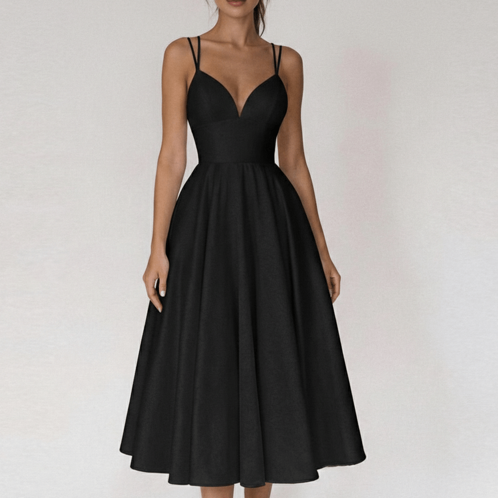 Bettina Sweetheart Neck Cocktail Dress with Spaghetti Straps - Midnight Black