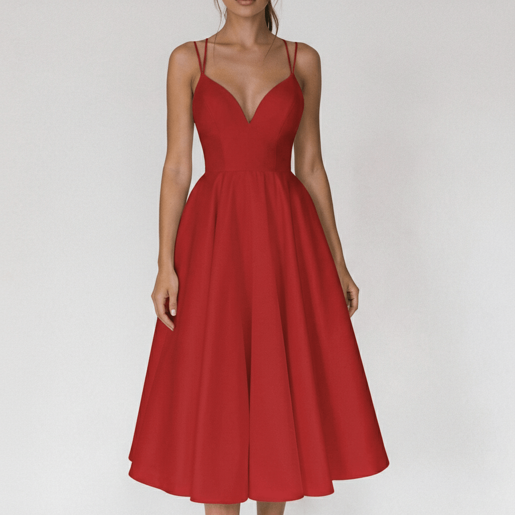 Bettina Sweetheart Neck Cocktail Dress with Spaghetti Straps - Classic Red