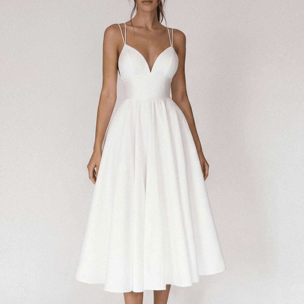 Bettina Sweetheart Neck Cocktail Dress with Spaghetti Straps - Pure White