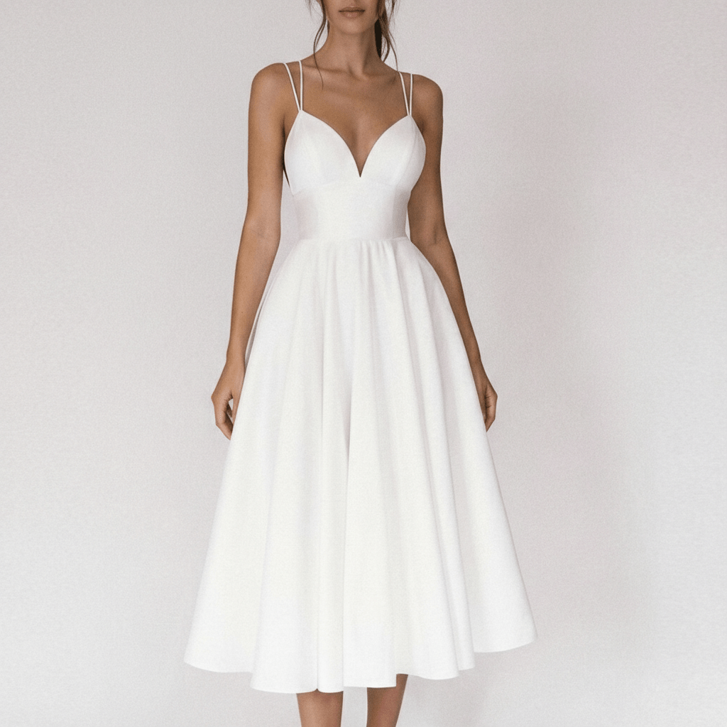 Bettina Sweetheart Neck Cocktail Dress with Spaghetti Straps - Pure White