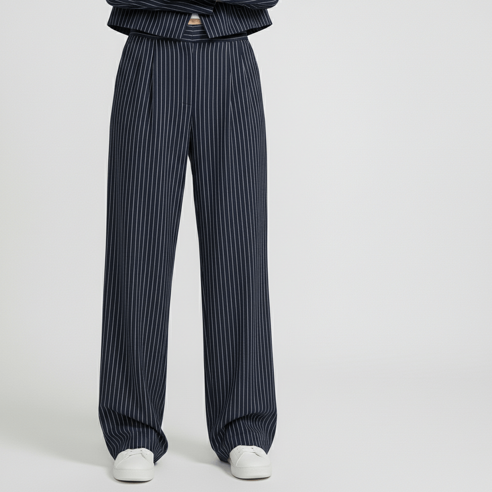 Callie Cropped Blazer and Wide Leg Pants Pinstripe Two-Piece Set