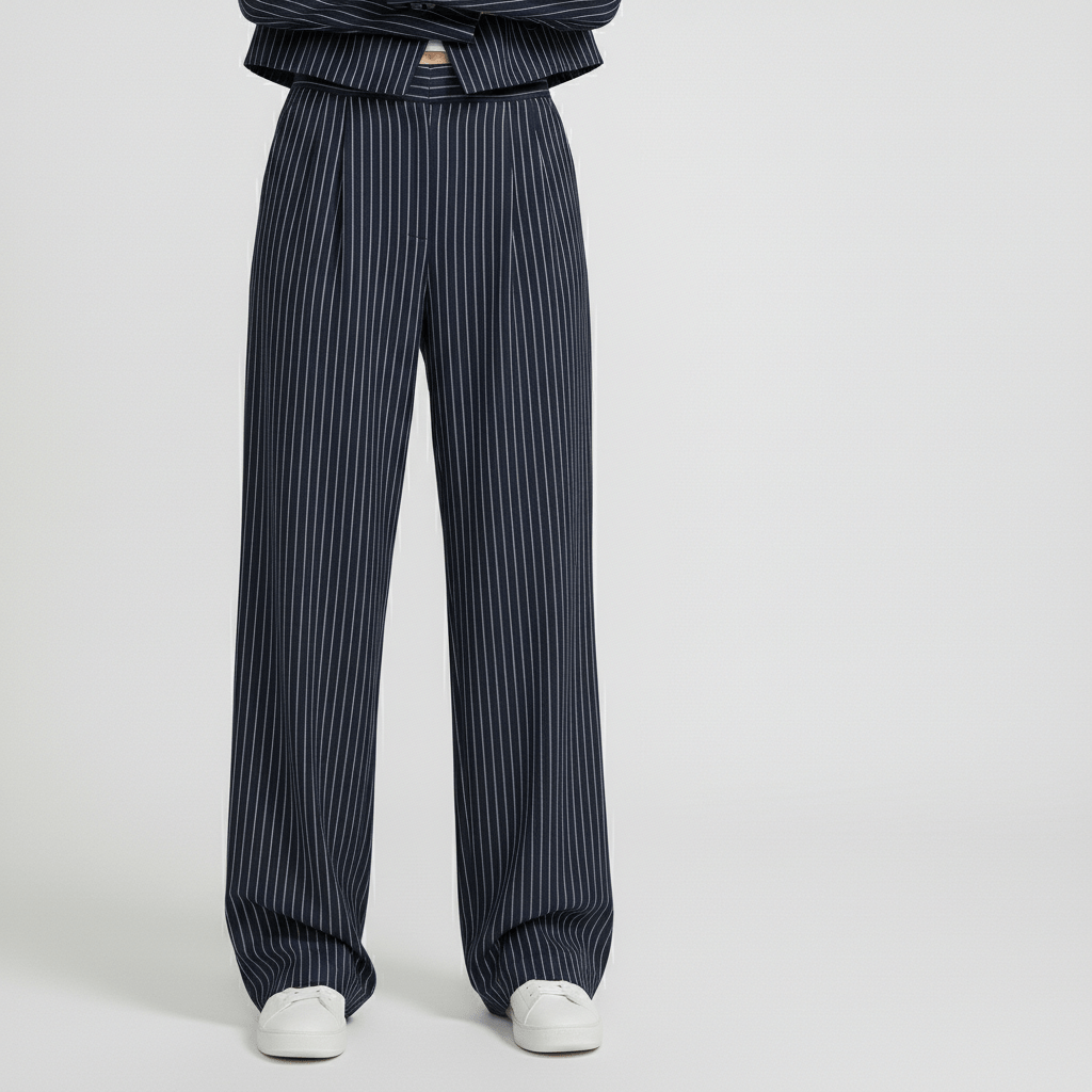 Callie Cropped Blazer and Wide Leg Pants Pinstripe Two-Piece Set