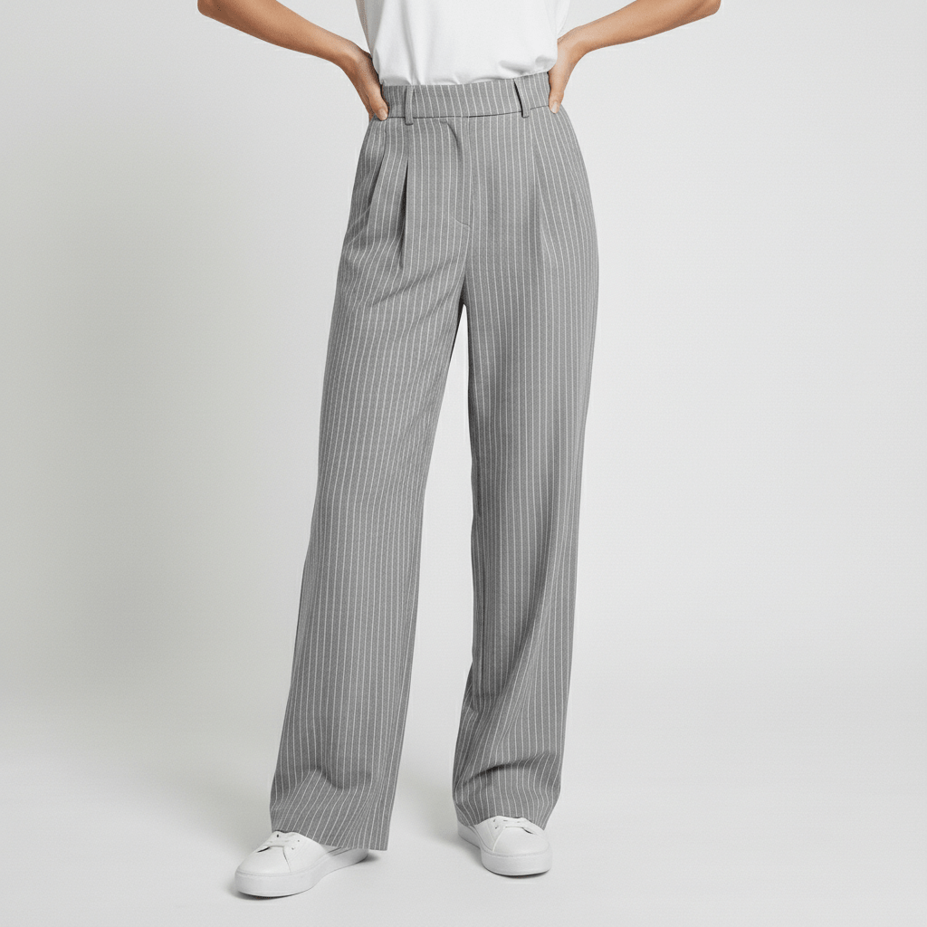 Callie Cropped Blazer and Wide Leg Pants Pinstripe Two-Piece Set