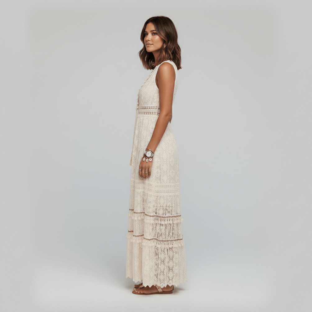 Cara Sleeveless Lace Maxi Dress with Tiered Skirt