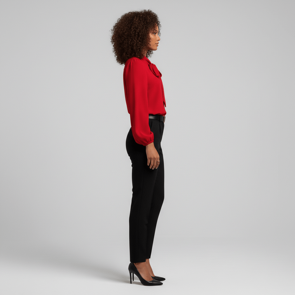 Christa Bow Tie Neck Long Sleeve Blouse with Tie Front