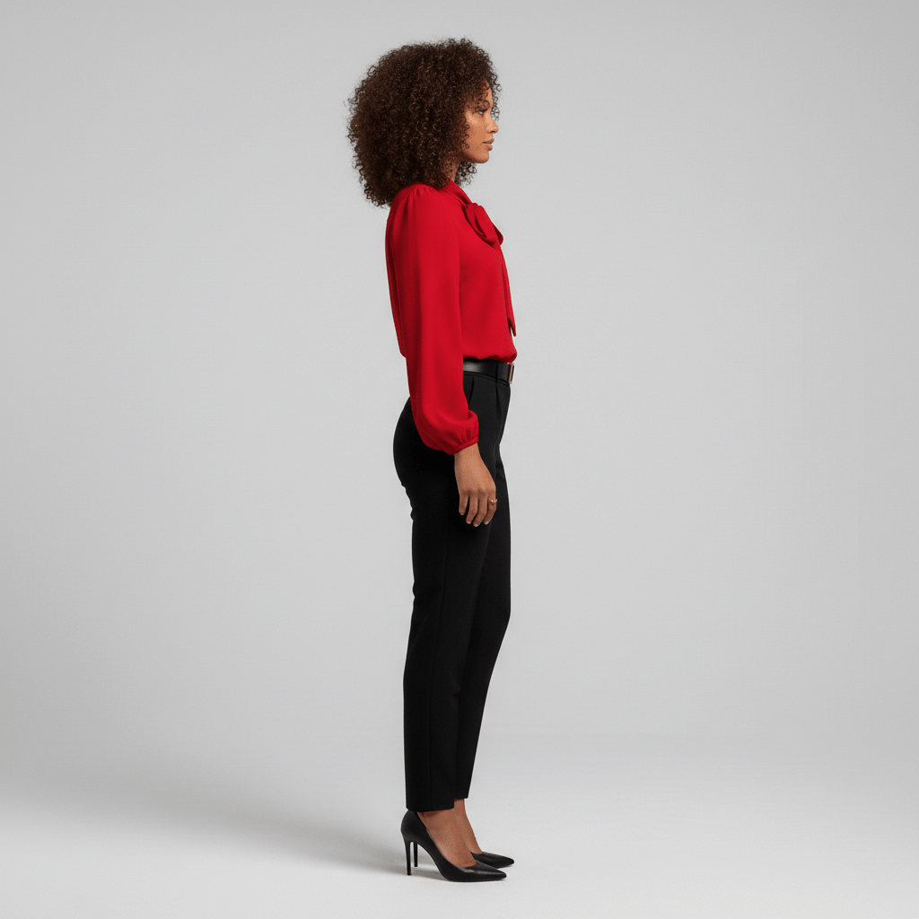 Christa Bow Tie Neck Long Sleeve Blouse with Tie Front