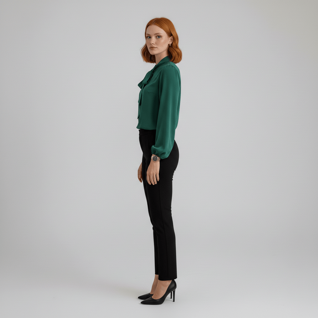 Christa Bow Tie Neck Long Sleeve Blouse with Tie Front