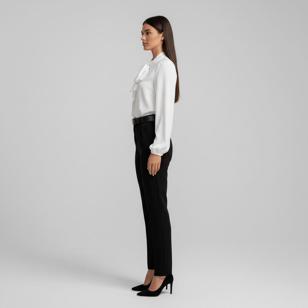 Christa Bow Tie Neck Long Sleeve Blouse with Tie Front