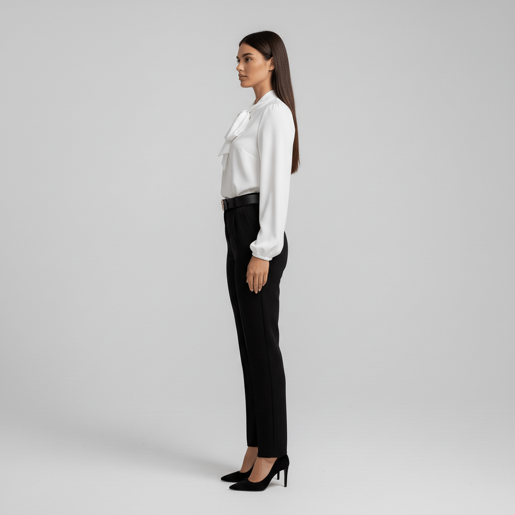 Christa Bow Tie Neck Long Sleeve Blouse with Tie Front