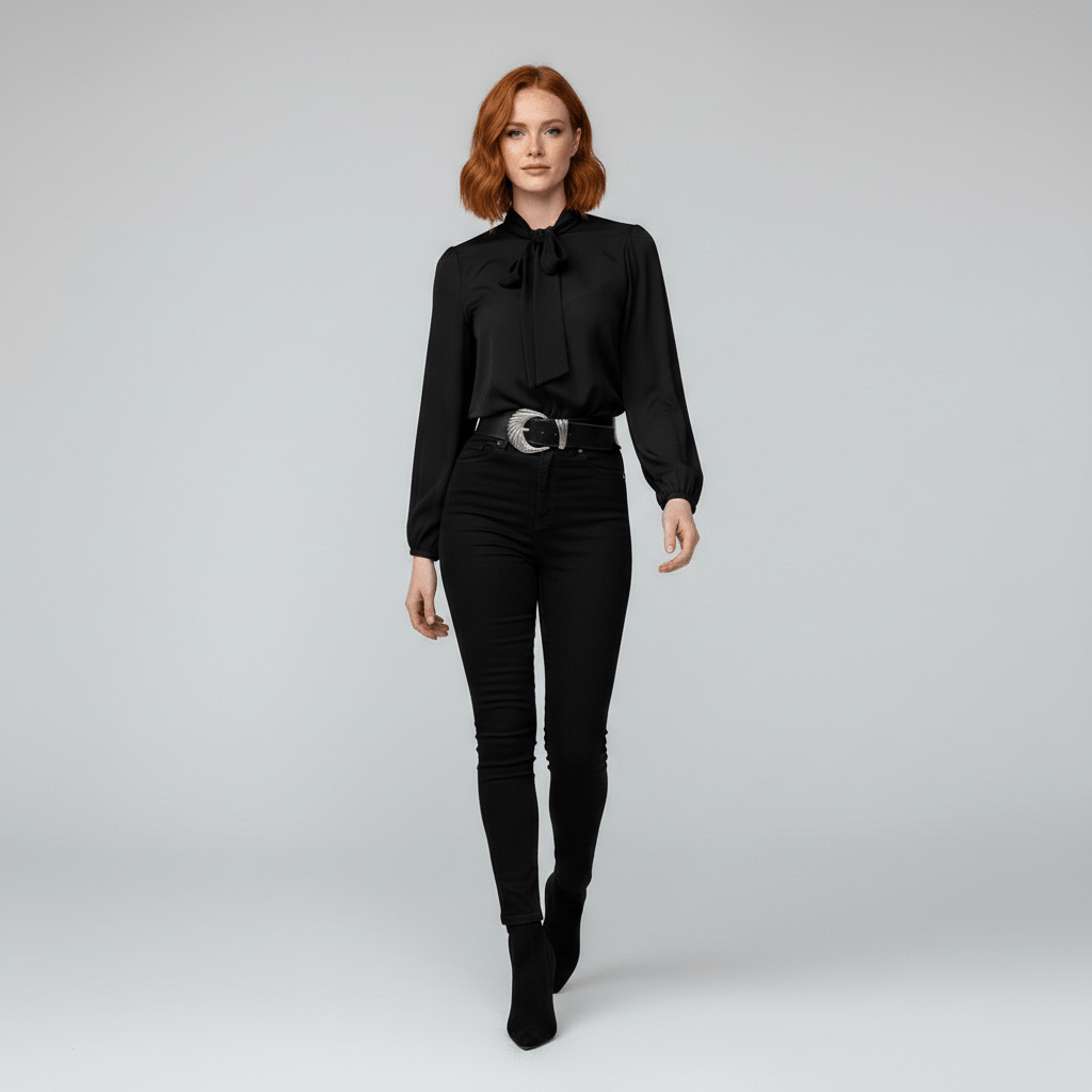 Christa Bow Tie Neck Long Sleeve Blouse with Tie Front