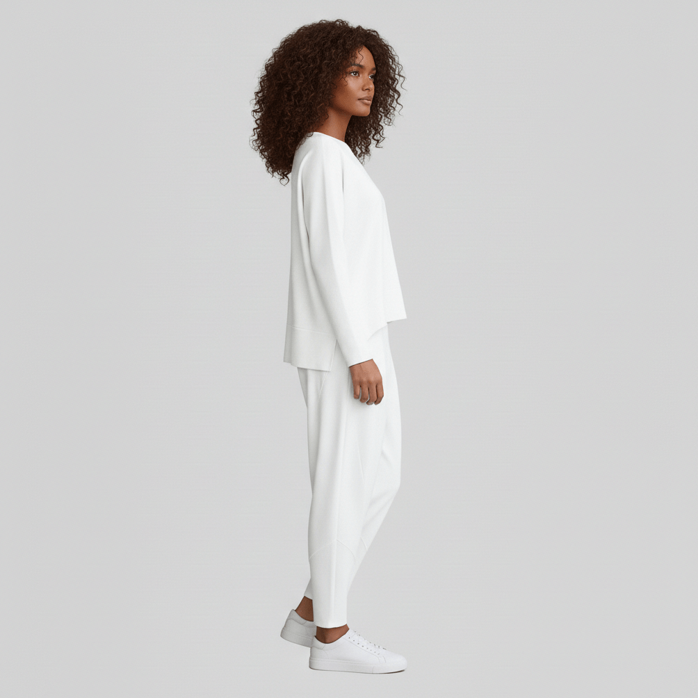Delphine Two Piece Set with Round Neck Top and Tapered Pants
