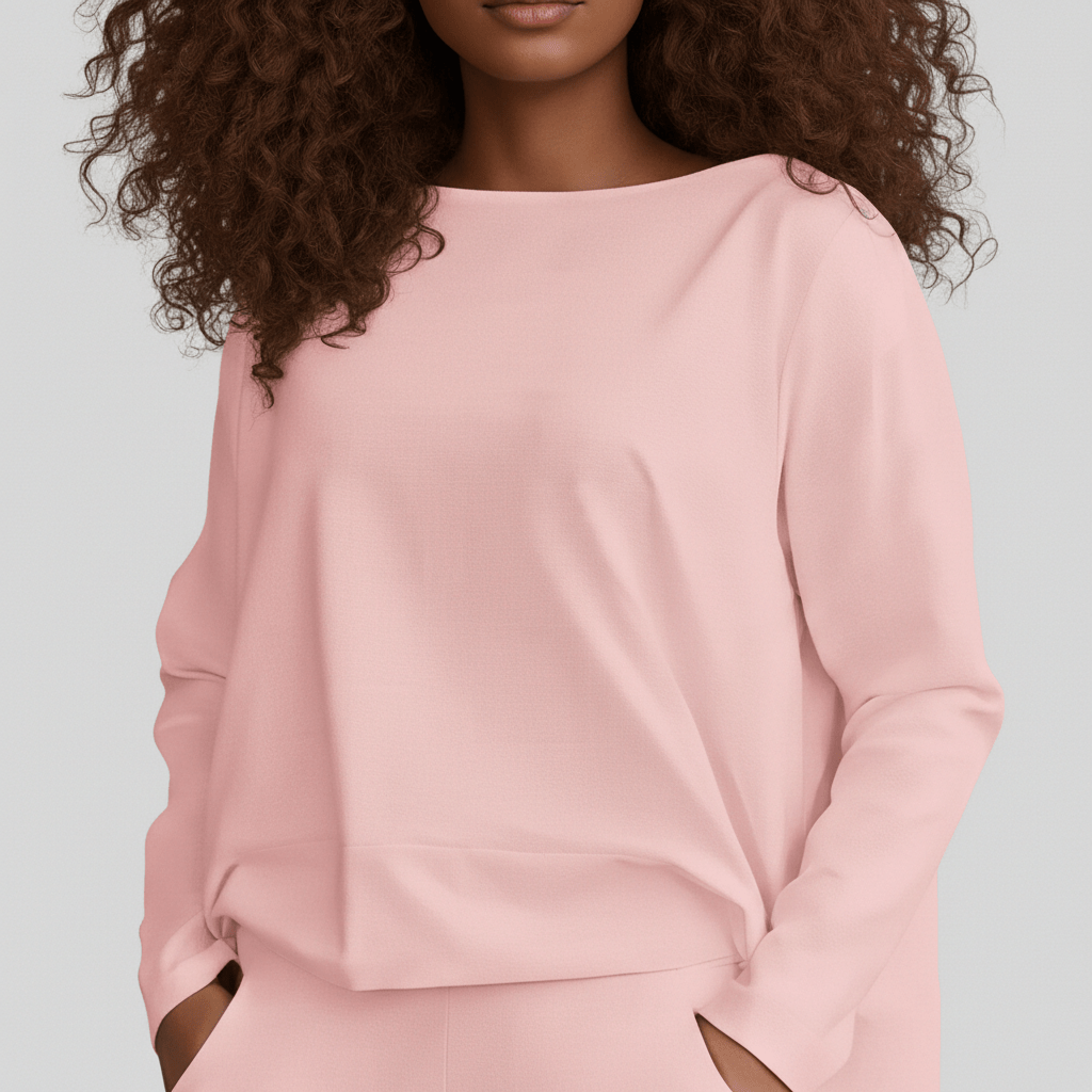 Delphine Two Piece Set with Round Neck Top and Tapered Pants