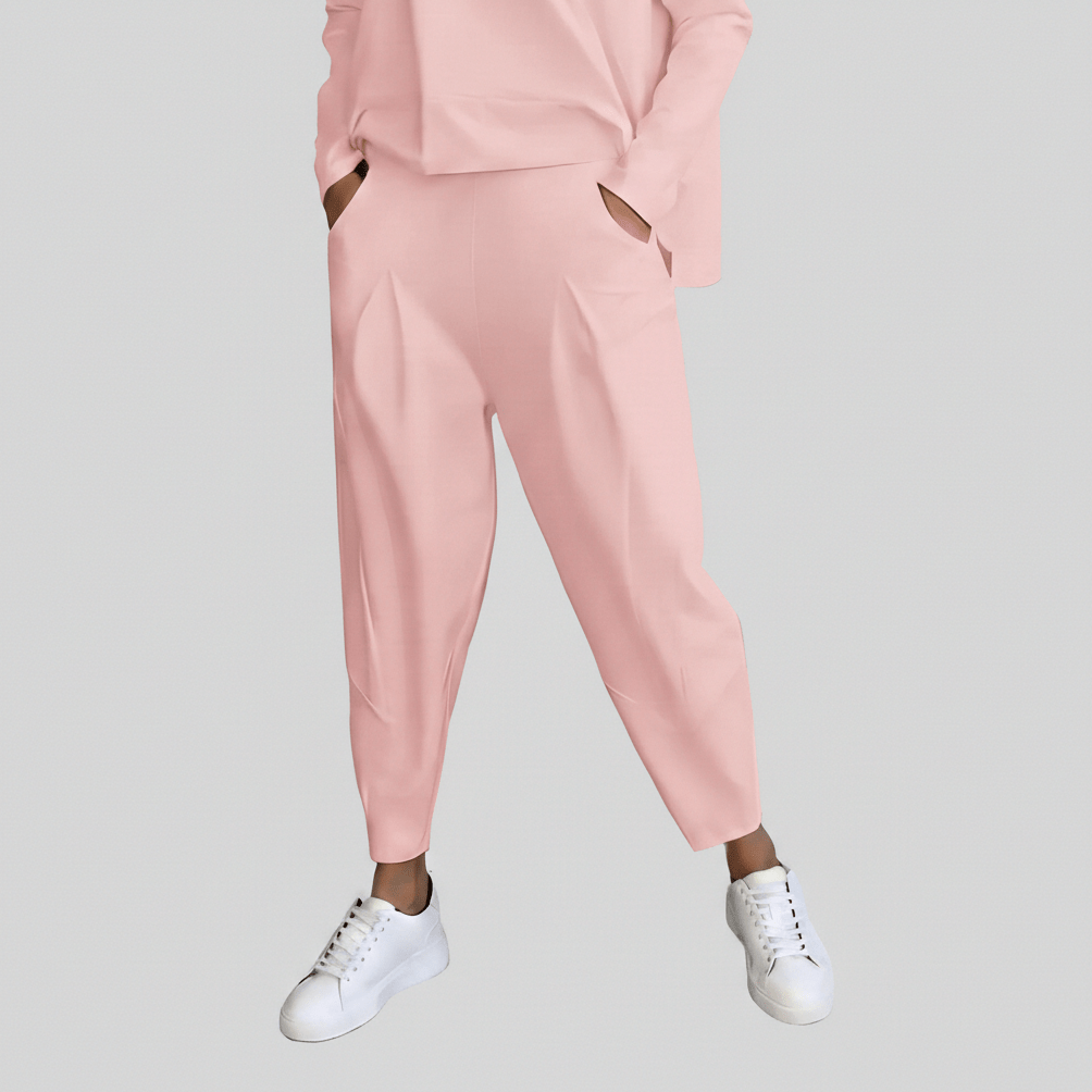 Delphine Two Piece Set with Round Neck Top and Tapered Pants