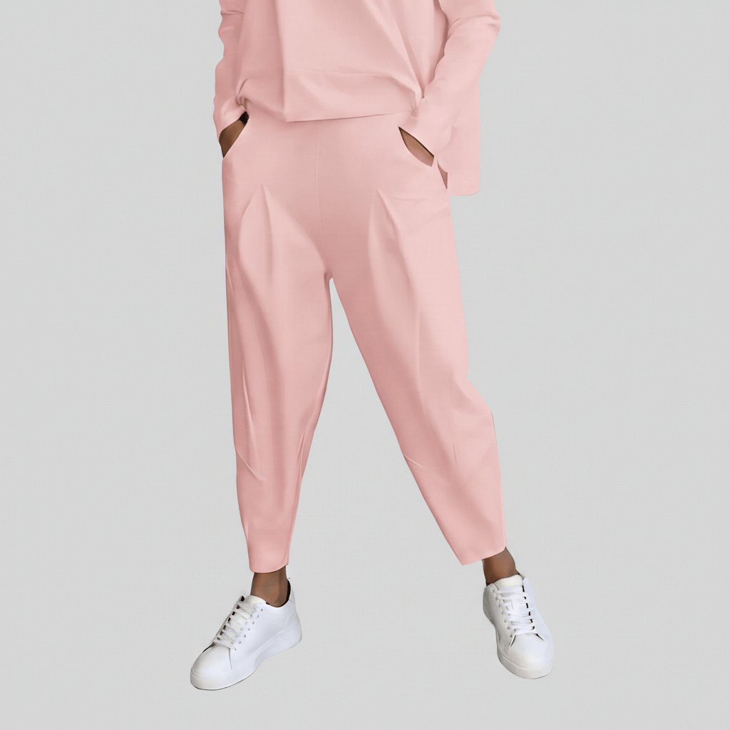 Delphine Two Piece Set with Round Neck Top and Tapered Pants