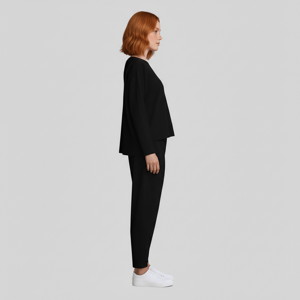 Delphine Two Piece Set with Round Neck Top and Tapered Pants