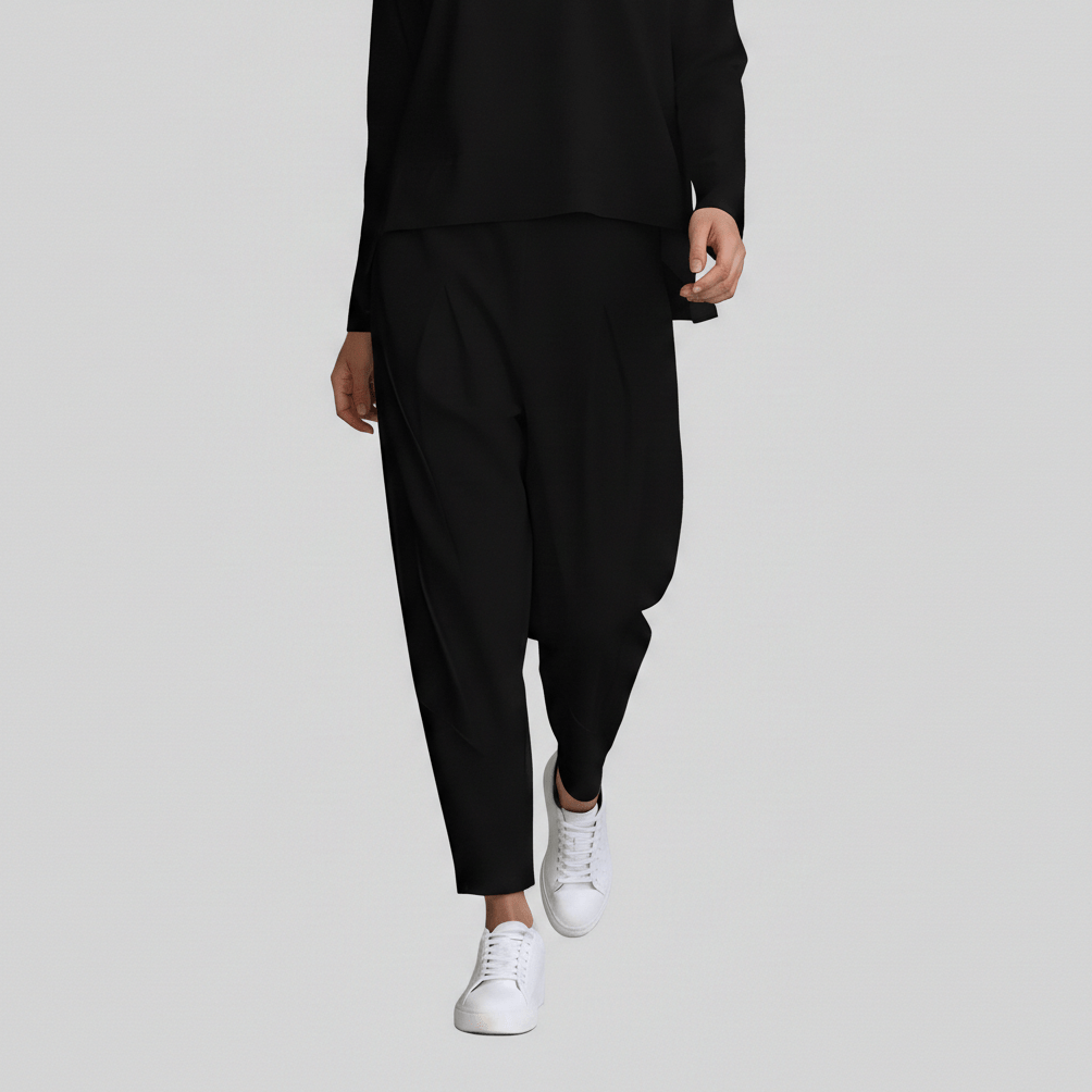 Delphine Two Piece Set with Round Neck Top and Tapered Pants