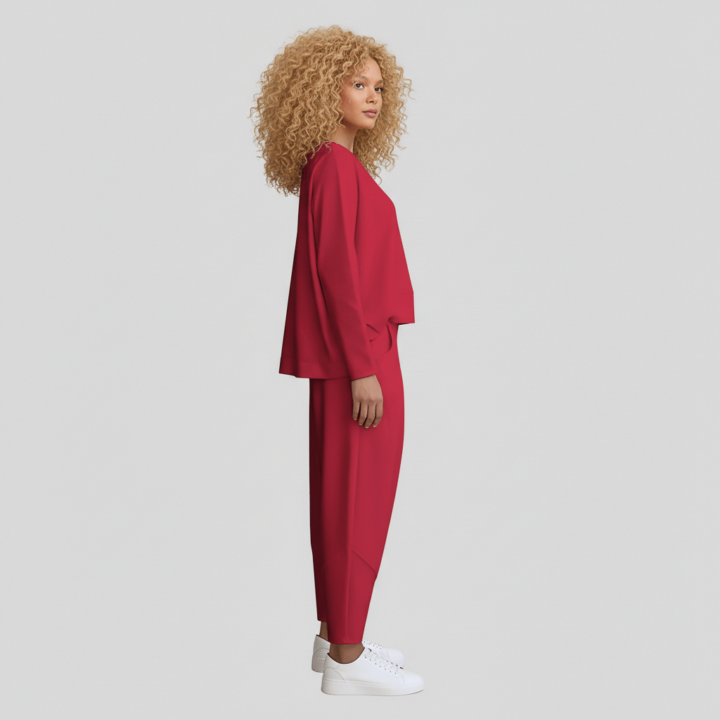 Delphine Two Piece Set with Round Neck Top and Tapered Pants