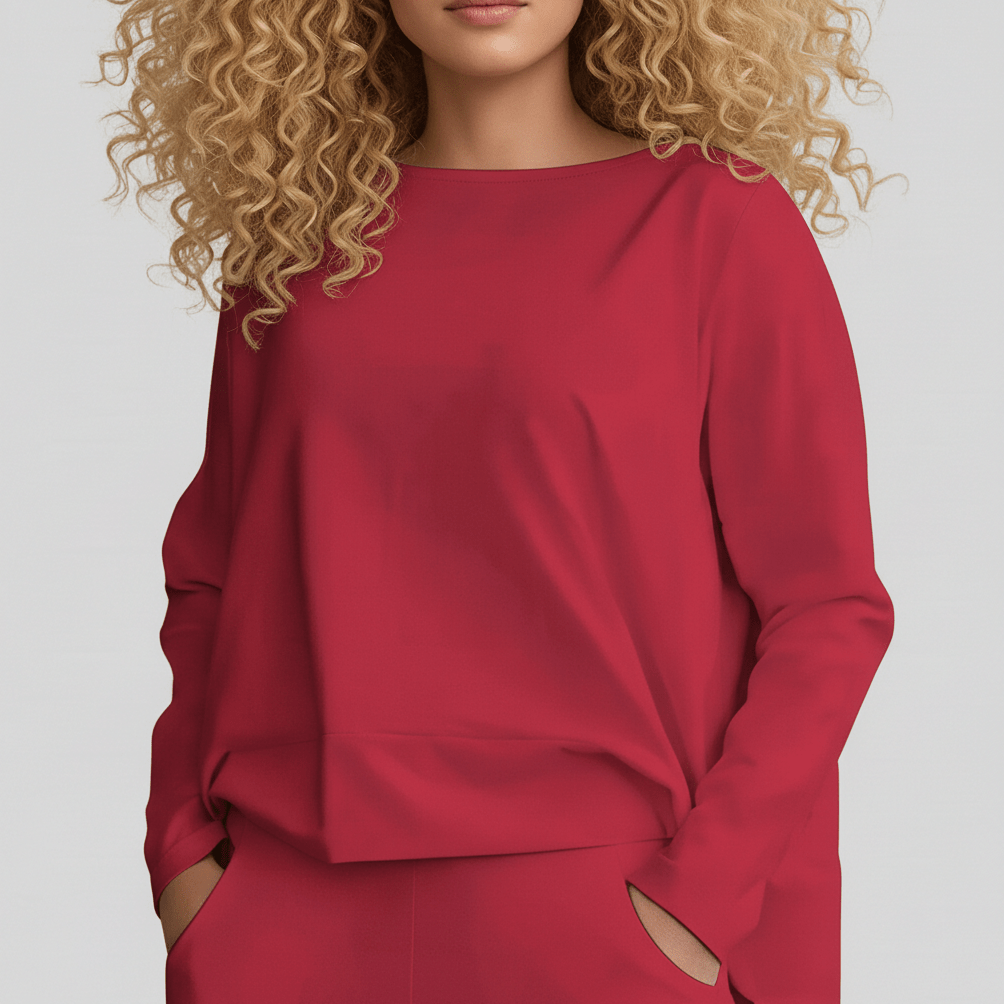 Delphine Two Piece Set with Round Neck Top and Tapered Pants