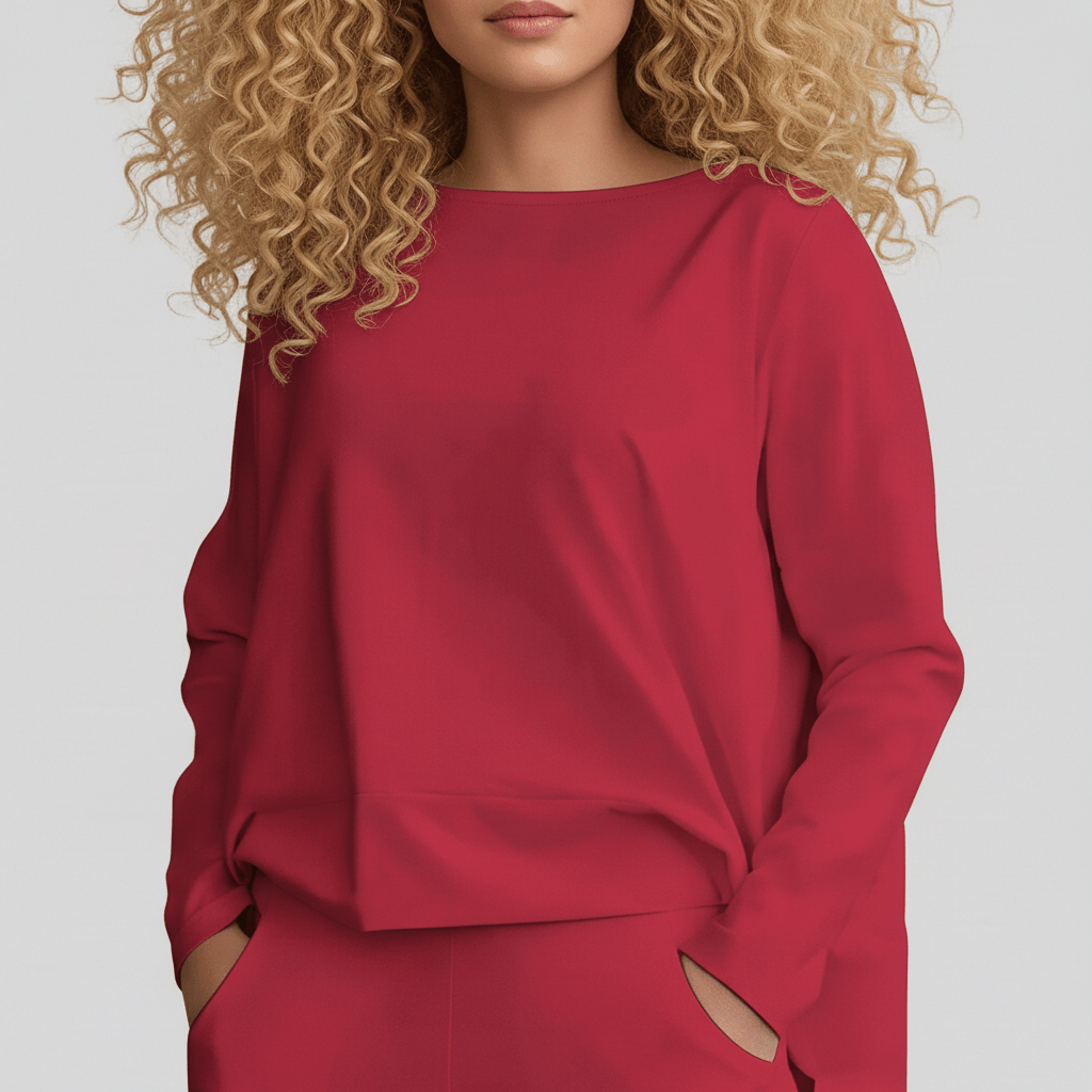 Delphine Two Piece Set with Round Neck Top and Tapered Pants
