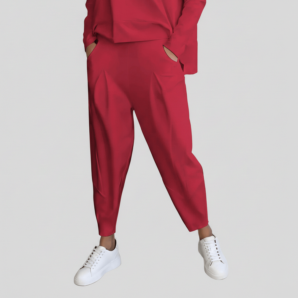 Delphine Two Piece Set with Round Neck Top and Tapered Pants