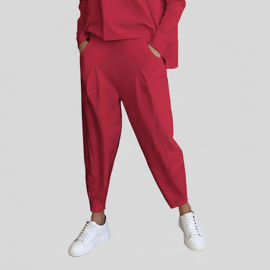 Delphine Two Piece Set with Round Neck Top and Tapered Pants