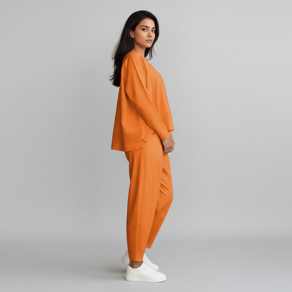 Delphine Two Piece Set with Round Neck Top and Tapered Pants
