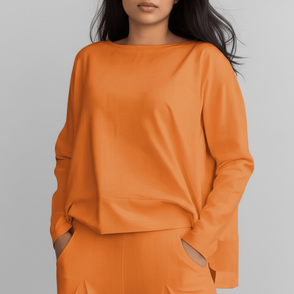 Delphine Two Piece Set with Round Neck Top and Tapered Pants