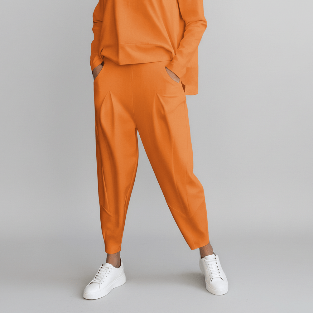 Delphine Two Piece Set with Round Neck Top and Tapered Pants