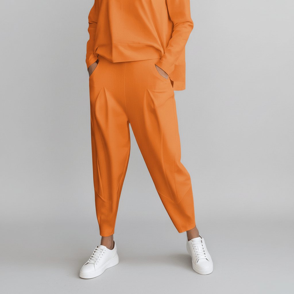 Delphine Two Piece Set with Round Neck Top and Tapered Pants