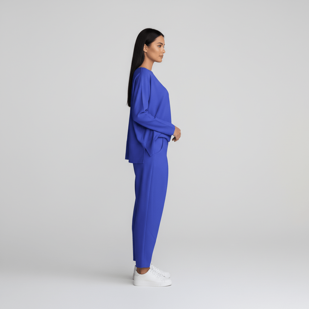 Delphine Two Piece Set with Round Neck Top and Tapered Pants