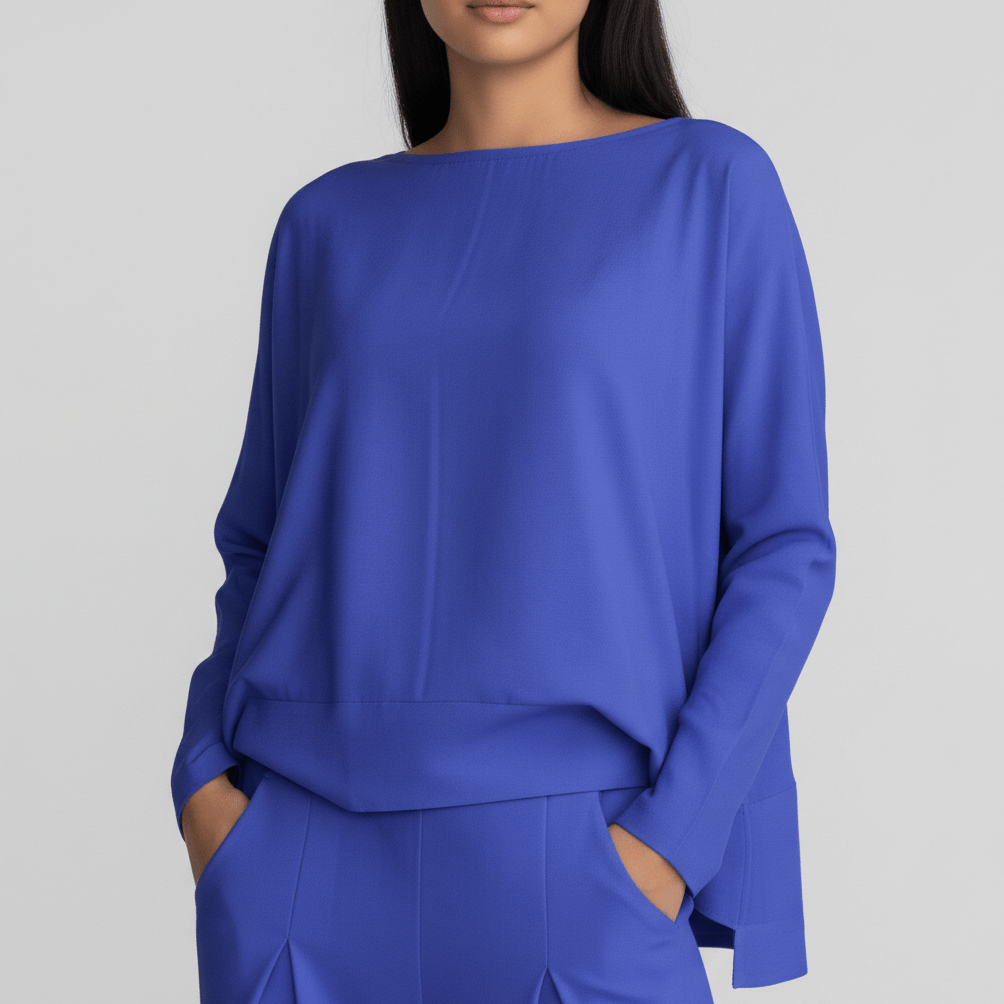 Delphine Two Piece Set with Round Neck Top and Tapered Pants