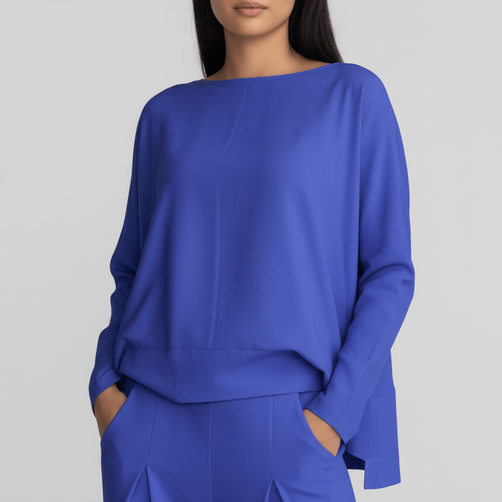 Delphine Two Piece Set with Round Neck Top and Tapered Pants