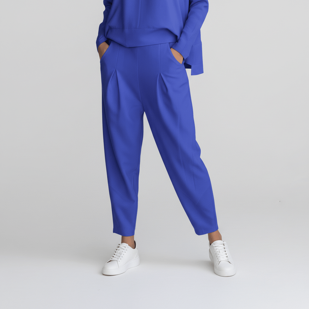 Delphine Two Piece Set with Round Neck Top and Tapered Pants