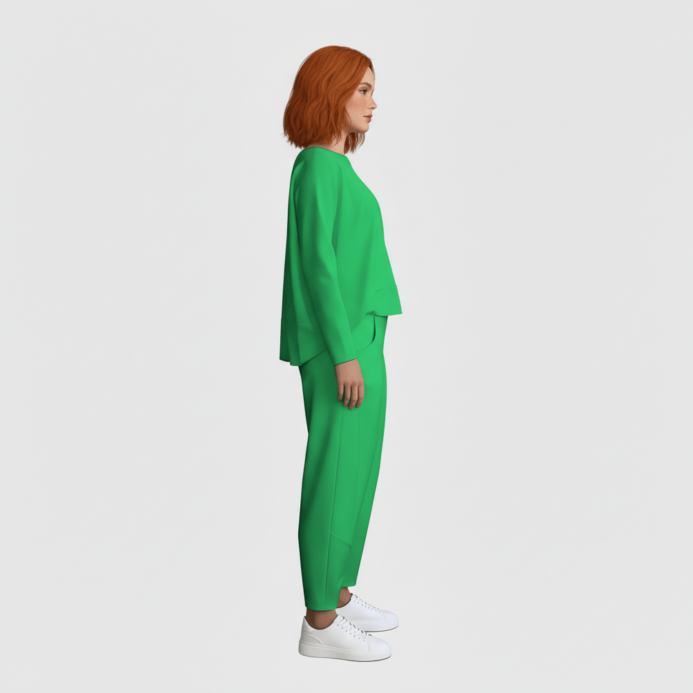 Delphine Two Piece Set with Round Neck Top and Tapered Pants