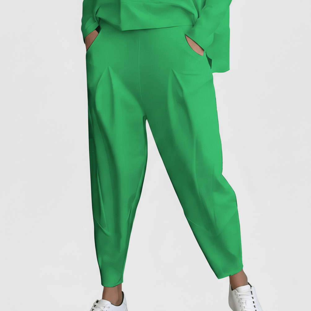 Delphine Two Piece Set with Round Neck Top and Tapered Pants