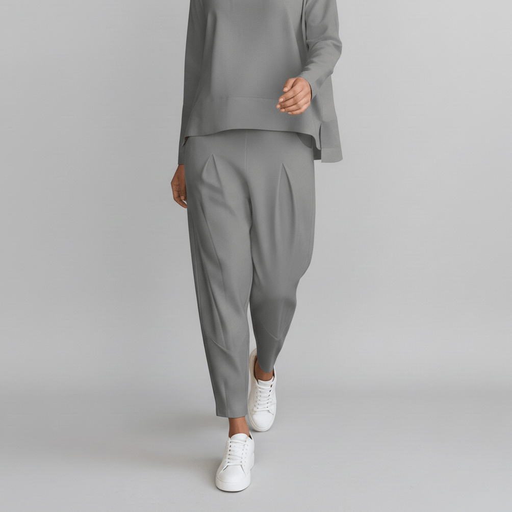 Delphine Two Piece Set with Round Neck Top and Tapered Pants