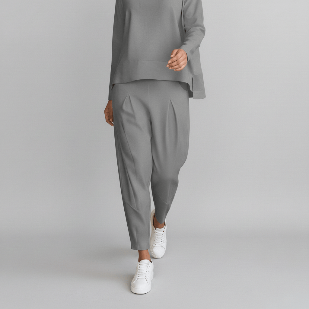 Delphine Two Piece Set with Round Neck Top and Tapered Pants