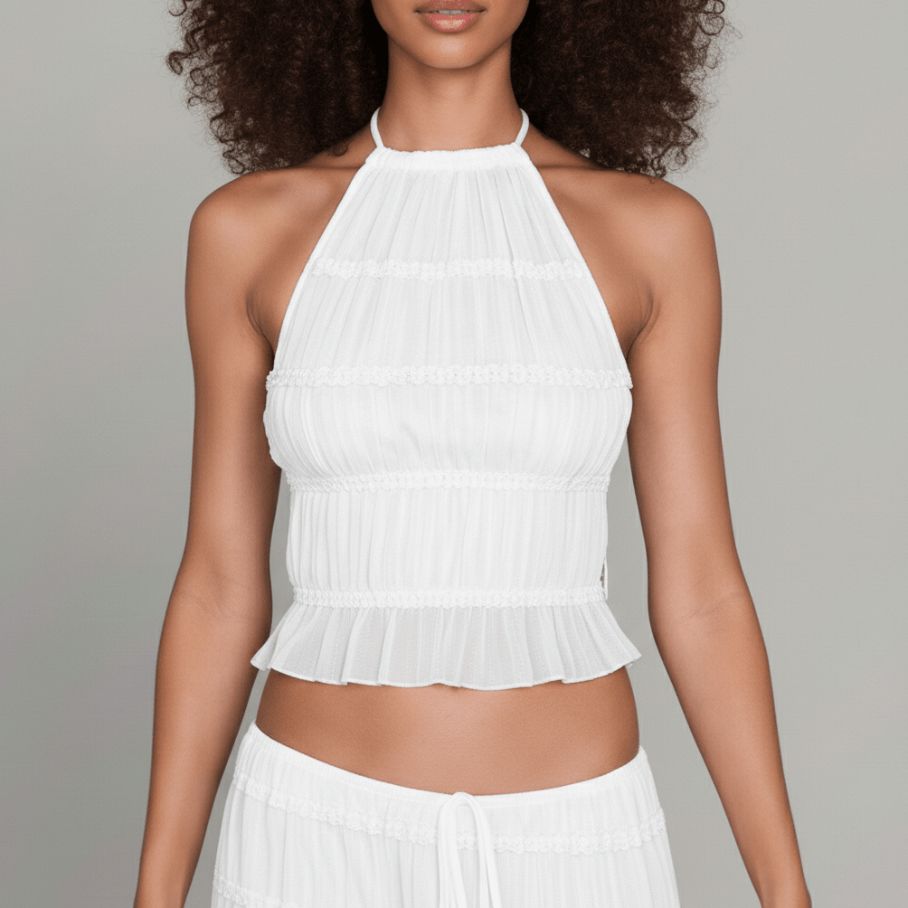 Edeline Halter Neck Two Piece Set with Crop Top and Maxi Skirt