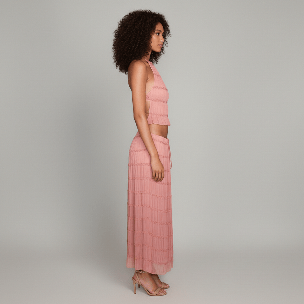 Edeline Halter Neck Two Piece Set with Crop Top and Maxi Skirt