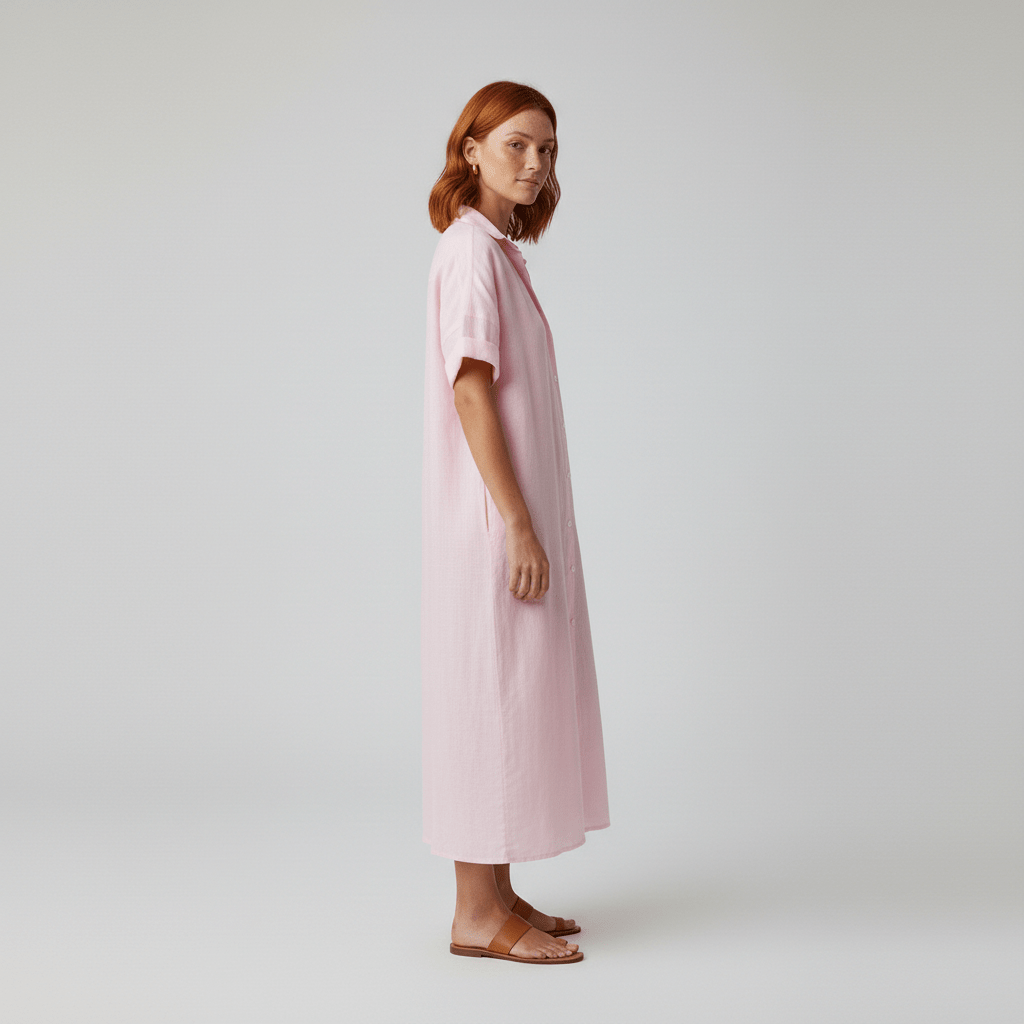 Elin Button Down Shirt Maxi Dress for Women with Short Sleeves
