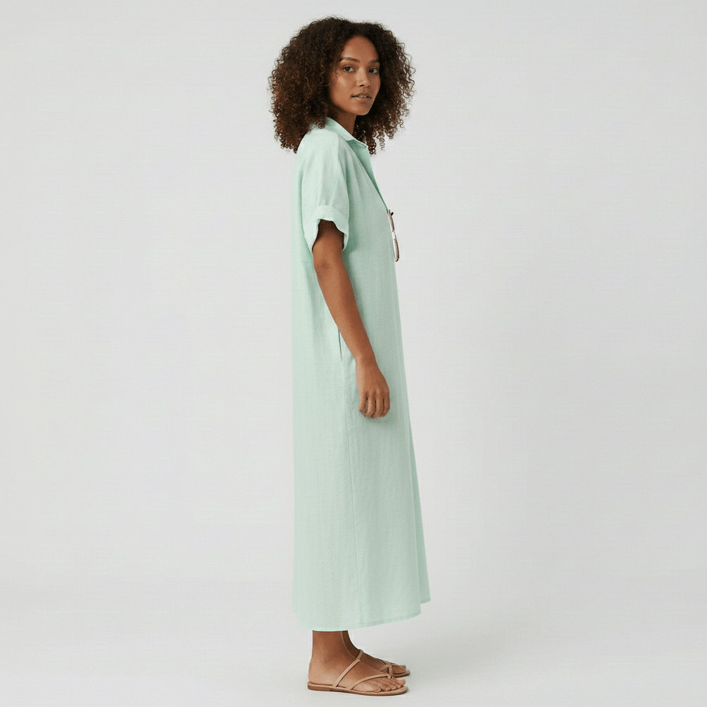 Elin Button Down Shirt Maxi Dress for Women with Short Sleeves