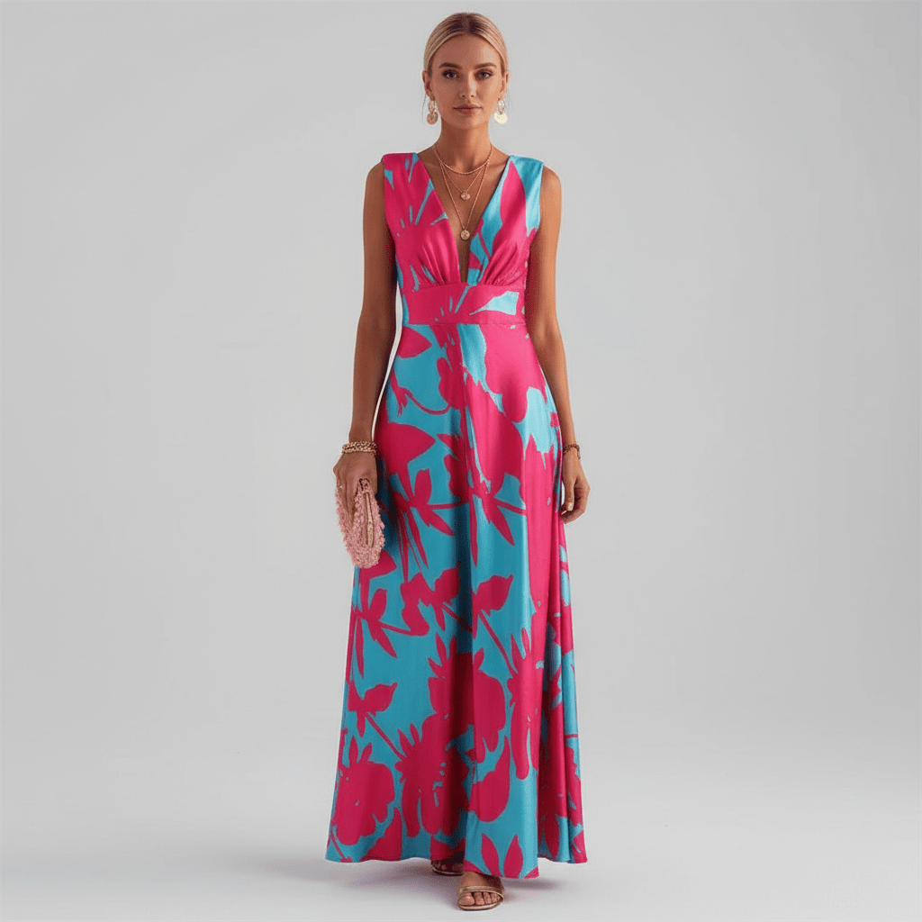 Jaida Elegant Maxi Wedding Guest Dress for Women - Tropical Turquoise