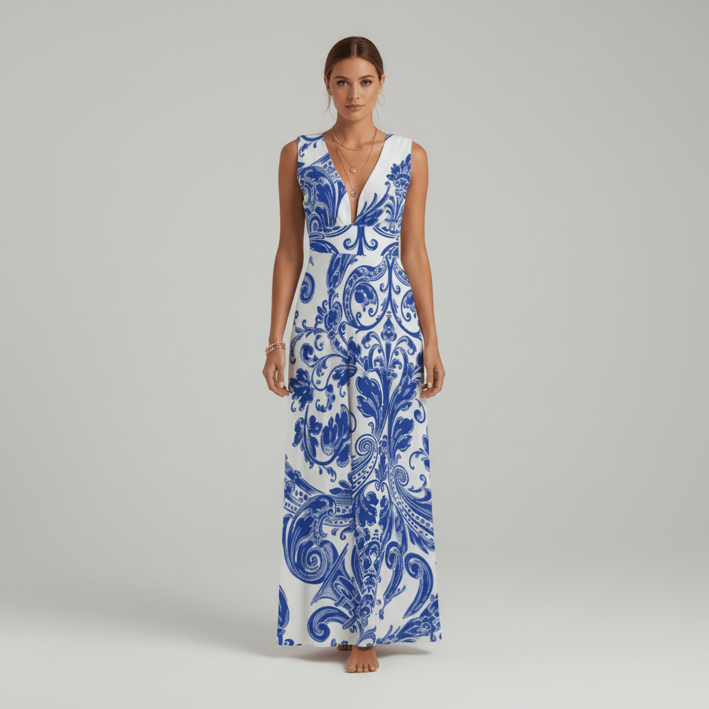 Jaida Elegant Maxi Wedding Guest Dress for Women - Classic Blue