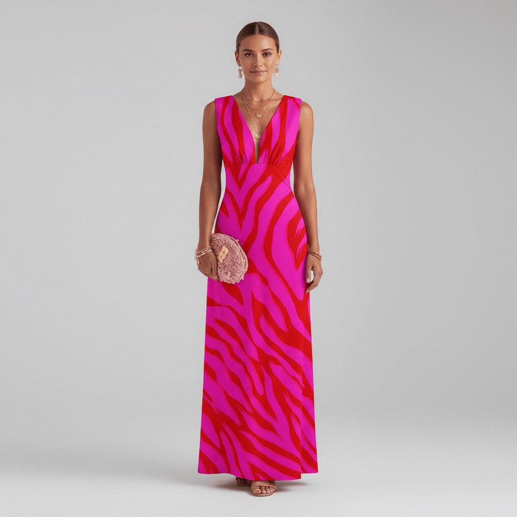 Jaida Elegant Maxi Wedding Guest Dress for Women - Vibrant Pink