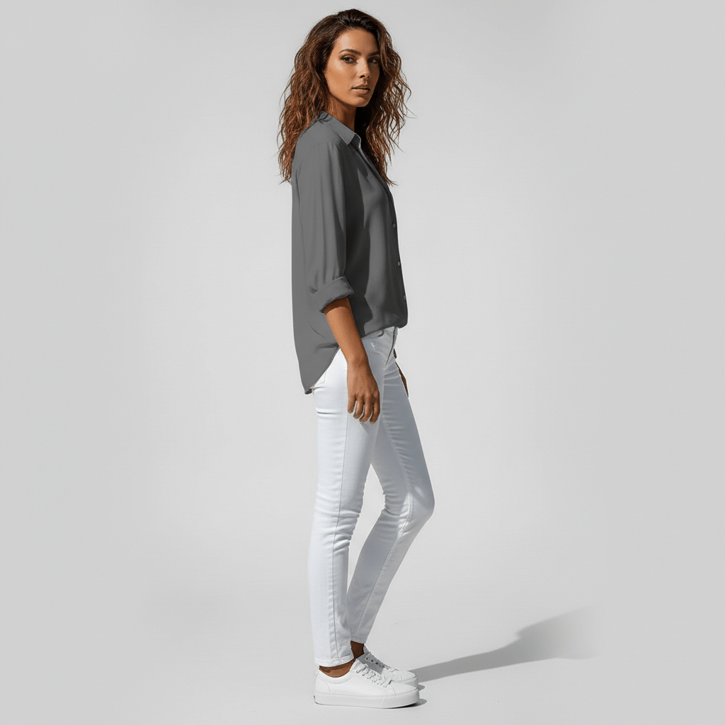 Joyce Button-Up Long Sleeve Blouse with Shirt Collar