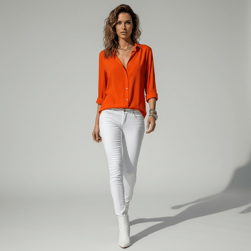 Joyce Button-Up Long Sleeve Blouse with Shirt Collar