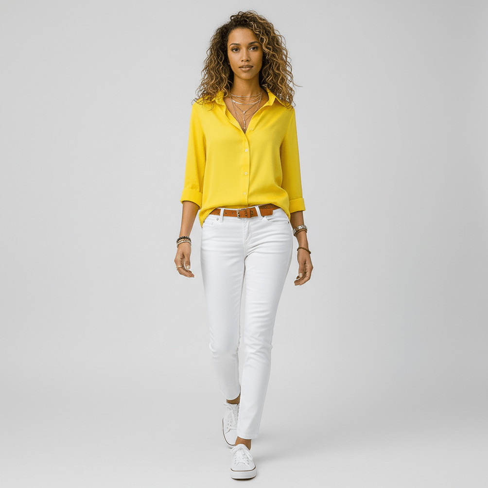 Joyce Button-Up Long Sleeve Blouse with Shirt Collar