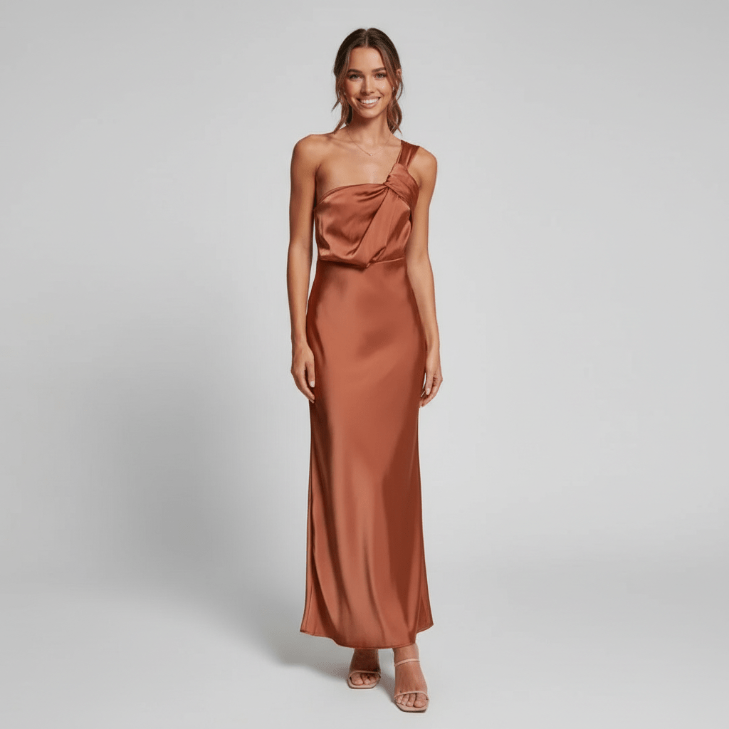 Juliana Elegant Satin Wedding Guest Dress for Women - Burnt Orange