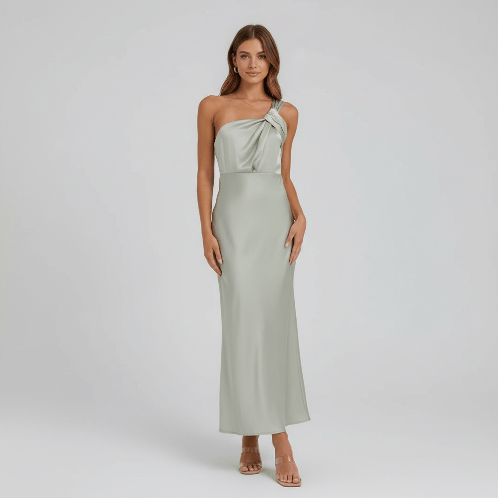 Juliana Elegant Satin Wedding Guest Dress for Women - Sage Green